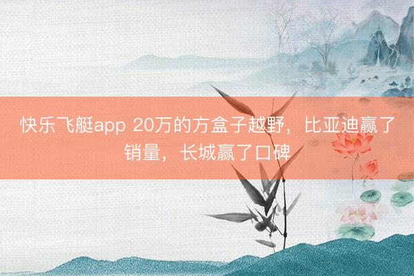快乐飞艇app 20万的方盒子越野，比亚迪赢了销量，长城赢了口碑