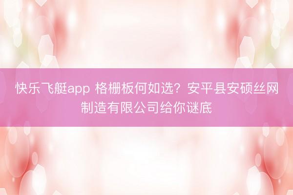 快乐飞艇app 格栅板何如选？安平县安硕丝网制造有限公司给你谜底